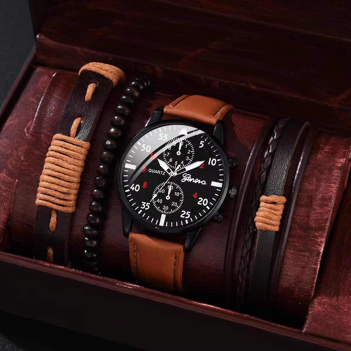 2024 New All-In-One Fashion Disc Quartz Watch Business Casual Men'S Temperament Watch Set