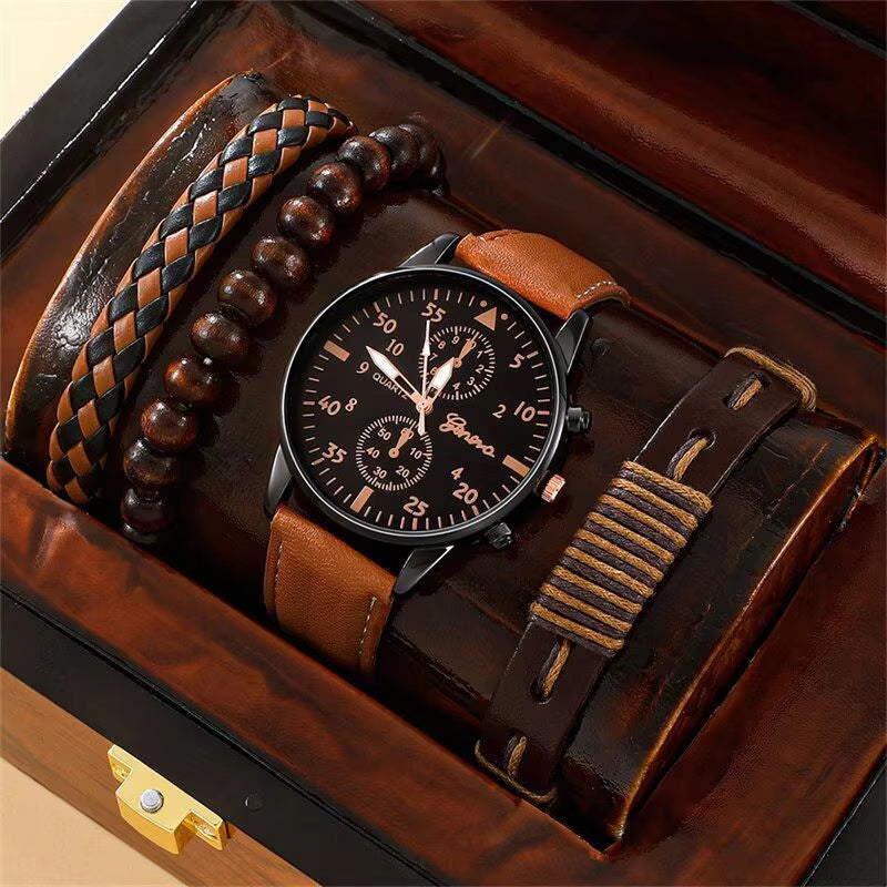 2024 New All-In-One Fashion Disc Quartz Watch Business Casual Men'S Temperament Watch Set