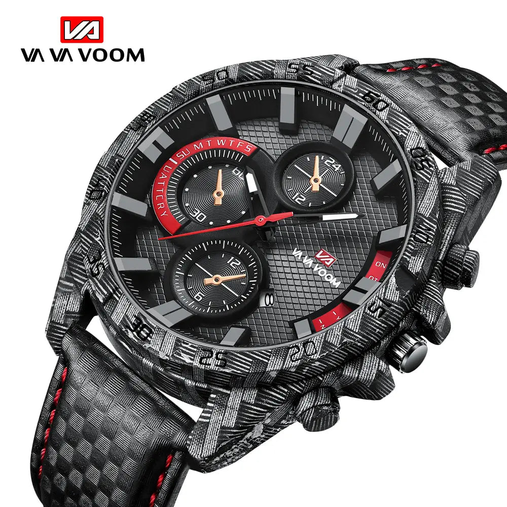 Black Carbon Fiber Waterproof Quartz Watch