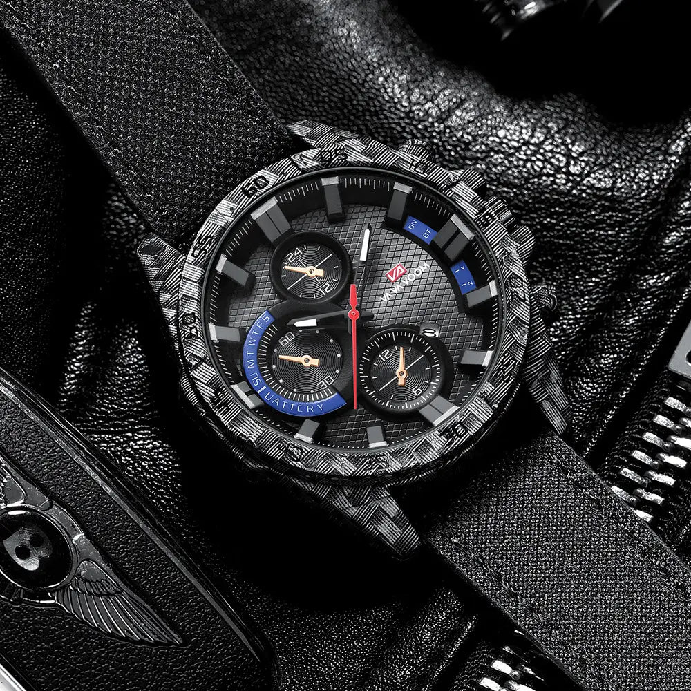 Black Carbon Fiber Waterproof Quartz Watch