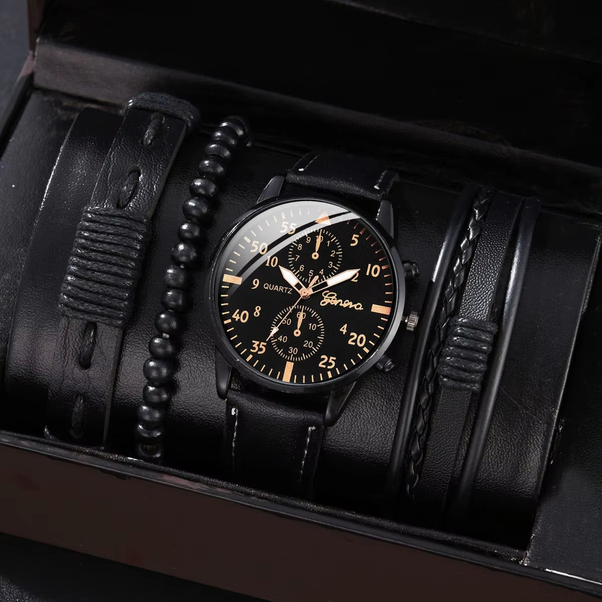 2024 New All-In-One Fashion Disc Quartz Watch Business Casual Men'S Temperament Watch Set