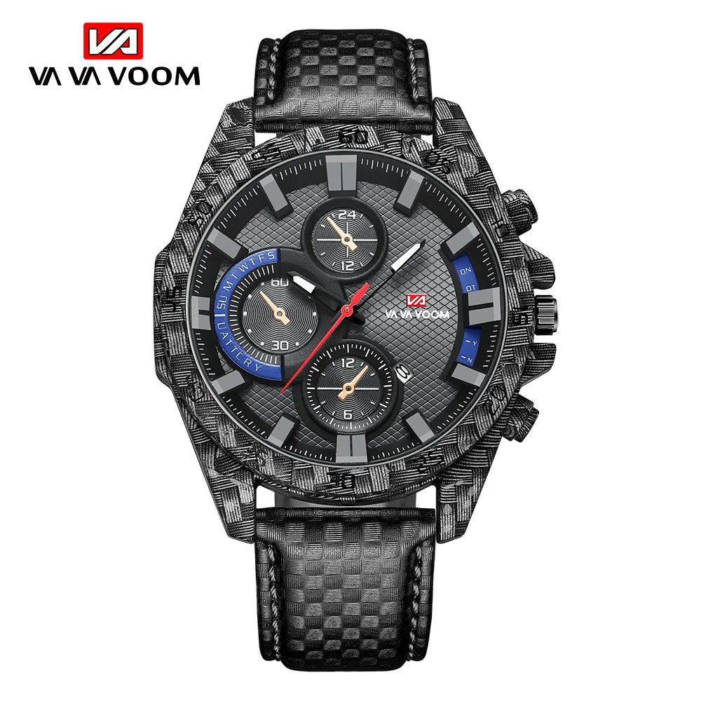 Black Carbon Fiber Waterproof Quartz Watch