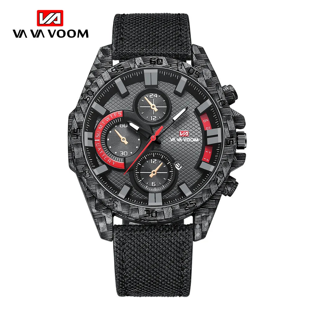 Black Carbon Fiber Waterproof Quartz Watch